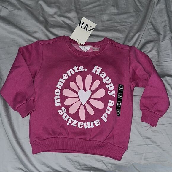 ZARA Kids | Fuchsia | FLOWER AND TEXT SWEATSHIRT - Picture 5 of 5